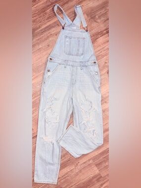 RSQ Light Blue Distressed Denim Overalls
